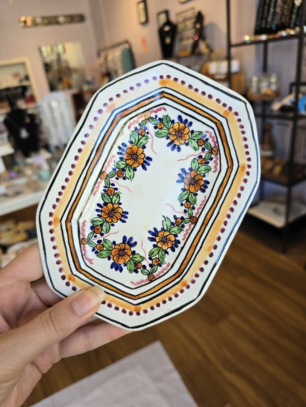 VTG Hand-Painted Floral Ceramic Mini Tray From Portugal